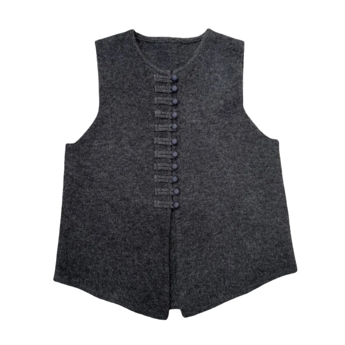 Fashion Autumn Winter Round Neck Solid Color Button Cardigan Sleeveless Sweater Knitted Vest Womens Clothing Basic Tops 250108