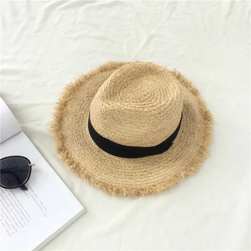 Natural wide brown soft hat Rafia jazz straw hat warm summer edge beach hat woven sun hat full set of beach hats X250109
