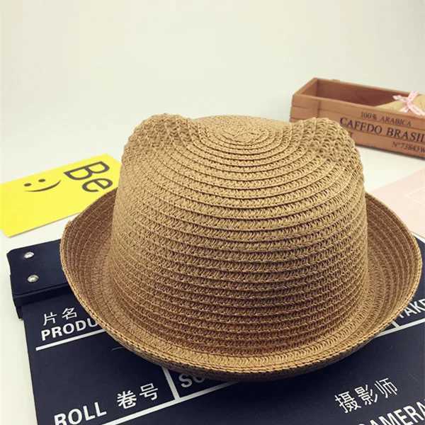 Boys hat girls sun hat summer childrens Panama sun hat childrens ear decoration sun hat solid childrens soft cushion Panama hat X250109