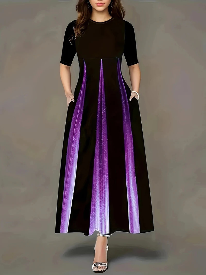 Plus Size summer loose casual printed round neck plus size dress for women 250106