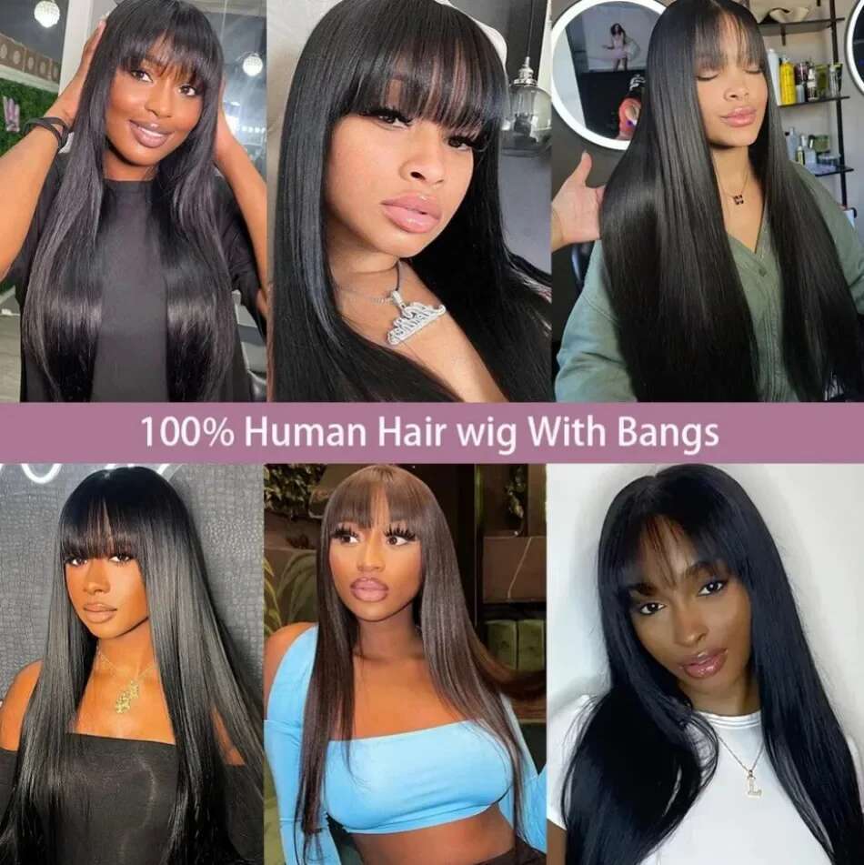 Bone Straight 13X4 Transparent Lace Frontal Human Wig With Bangs 30 Inch Brazilian Remy Hair Wigs For Black Women On Sales