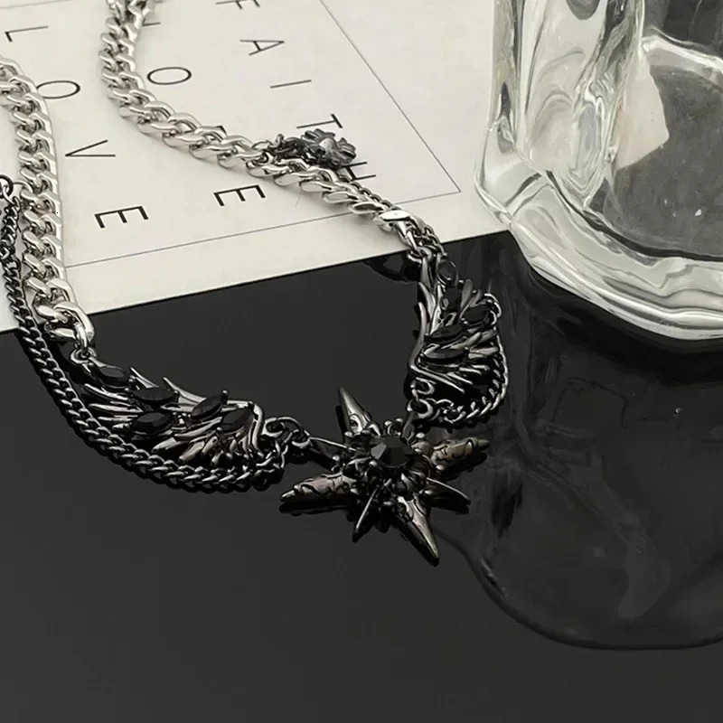 Gothic Layered Pendant Necklace Y2K Accessories Stainless Steel Jewelry Women Trend 250109
