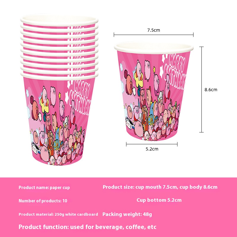 New Star Kirby Theme Party Set Cups, Paper Plates, Tissue Tablecloths, Banners, Decorative Supplies