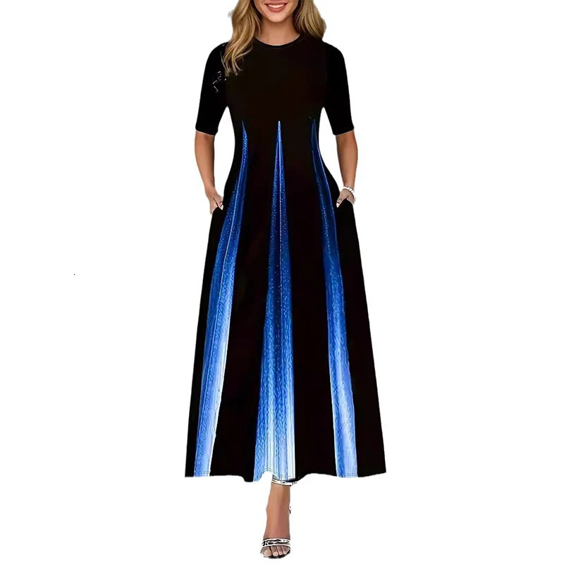 Plus Size summer loose casual printed round neck plus size dress for women 250106