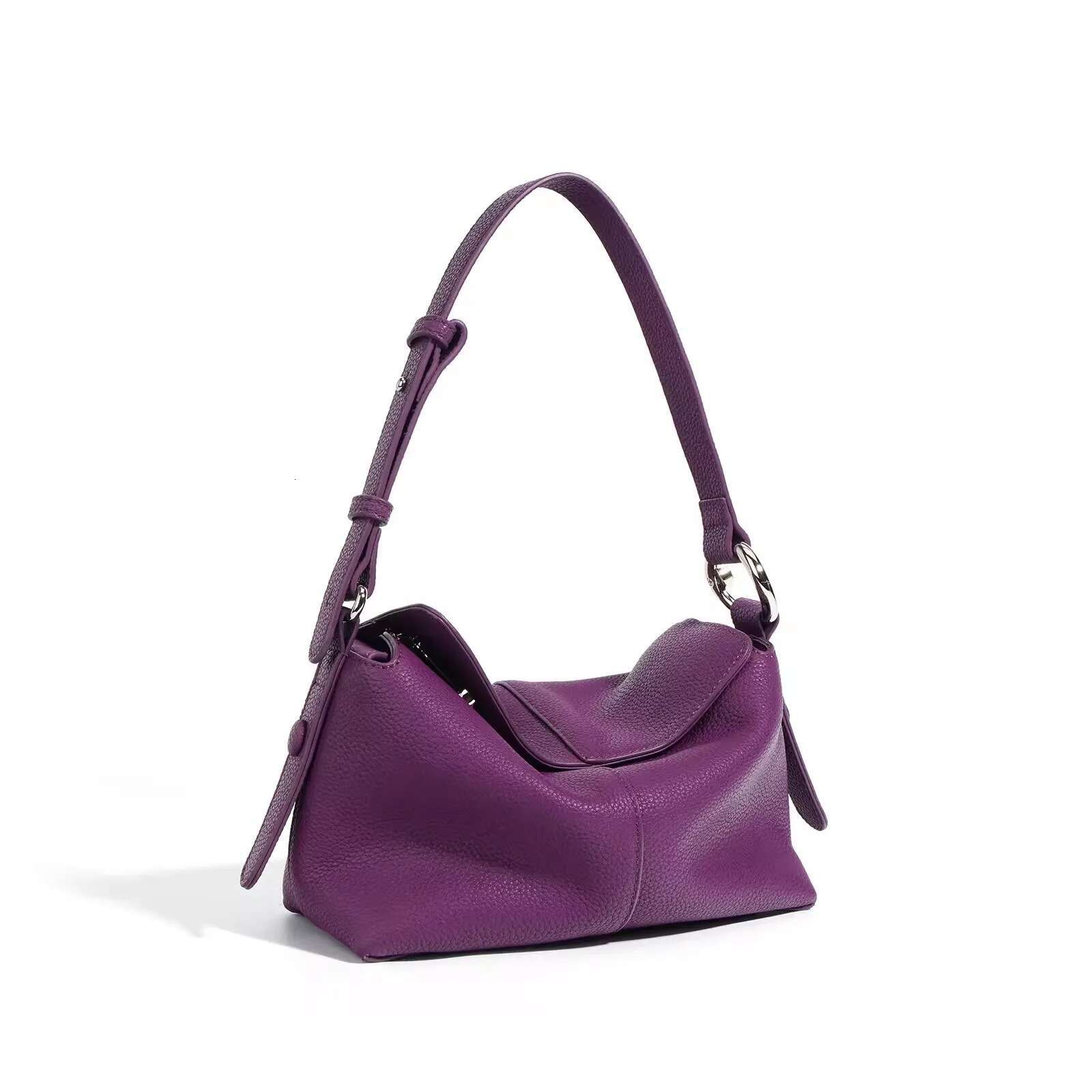 Purple Handbag Women New 2024 Autumn Top Cowhide Leather Magnatic Open Cover Leisure Fashion Style