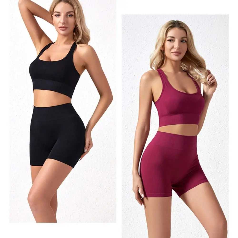 2Pcs High Waist Short Workout Outfits Ribbed Seamless Tracksuit Leggings Sleeveless Crop Matching Active Set BikerXJ250109