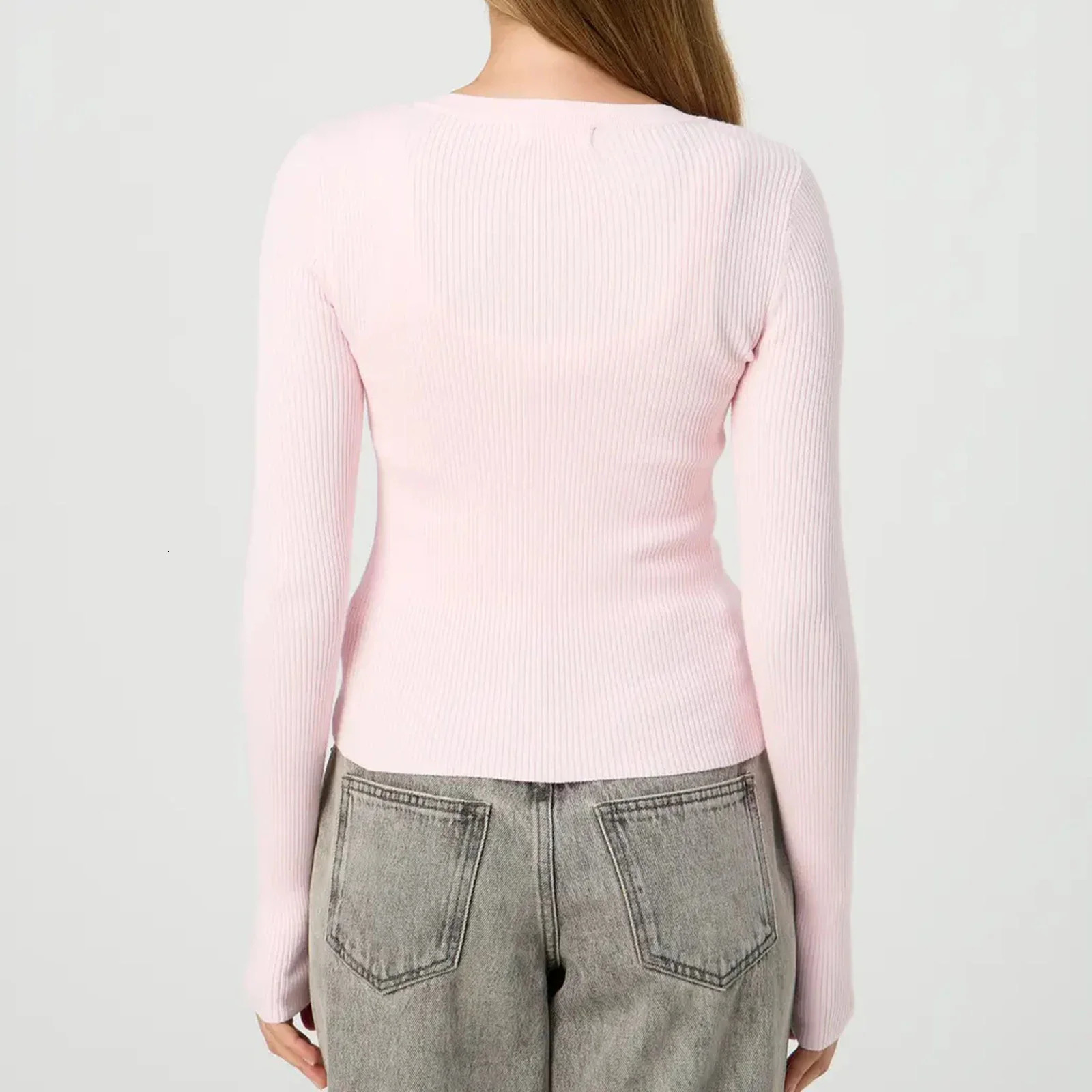 Women Autumn Winter Cardigan Long Sleeve Round Neck Button Up Ribbed Knitwear Slim Sweater 250108