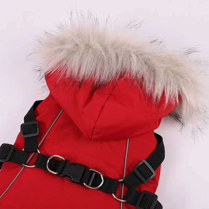 Autumn Winter Warm Pet Dog Jacket With Harness Hooded Dog Padded Coat with Imitation Fur Hat For Small Medium Dogs Puppy CoatXJ250109