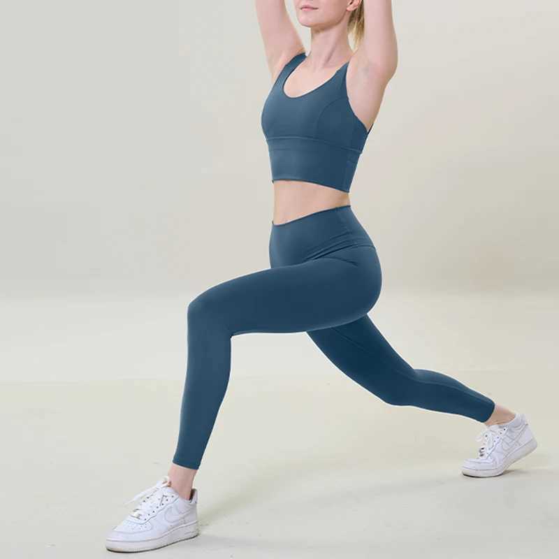 2 Piece Yoga Sets Sports Fitness High Waist Hip Raise Pants Cutout Bra Suit Workout Clothes Gym Leggings Set for WomenXJ250109