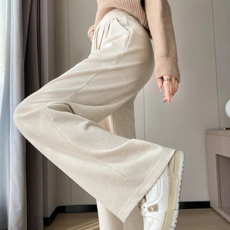 Autumn Women Classic Versatile Daily High Waisted Long Pants Lady Fashion Solid Cotton Elastic Wide Leg Straight Trousers 250108