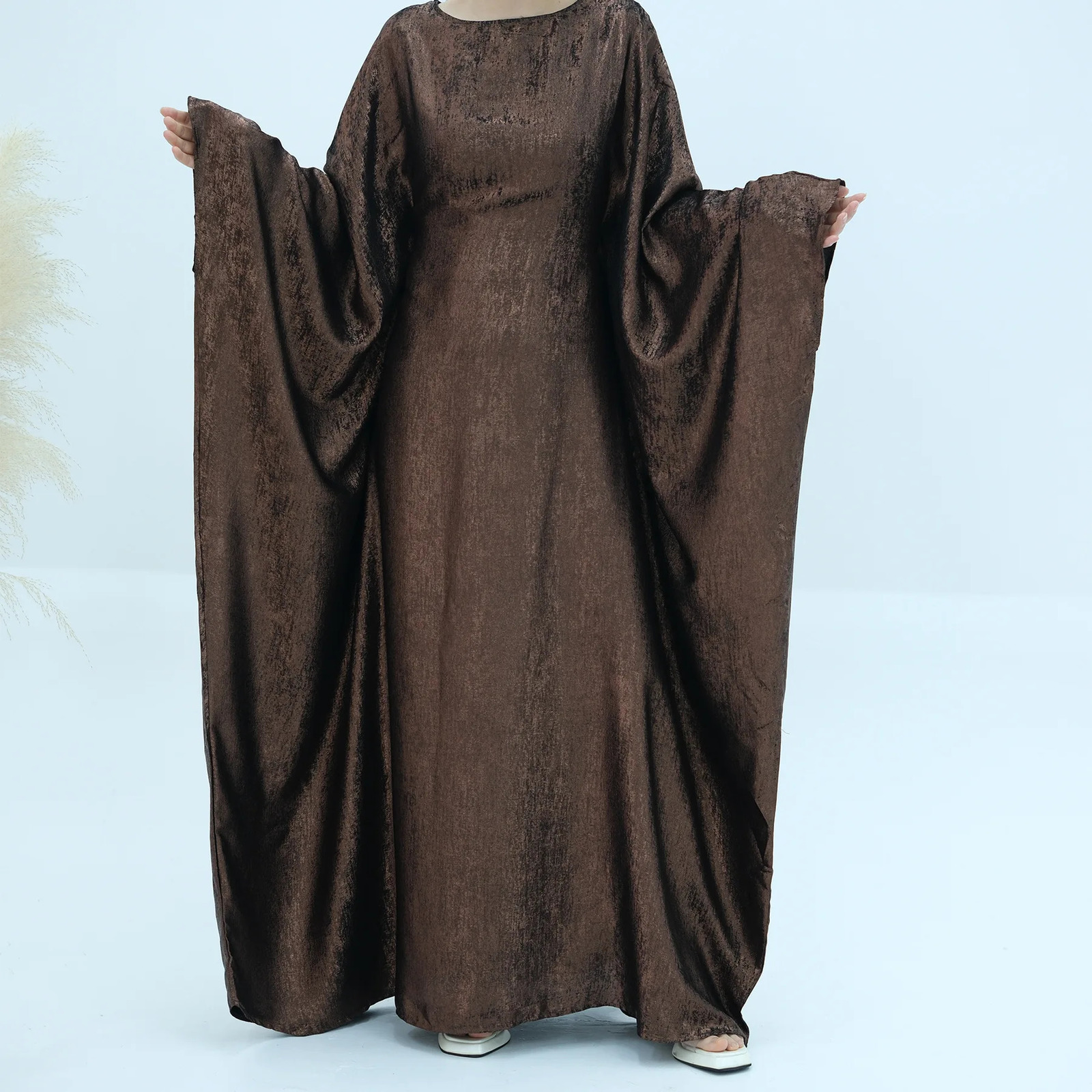 Shiny Batwing Satin Maxi Abaya Dubai y Abayas For Women Muslim Kaftan Dress Islam Caftan Marocain Femme Long Robes 250106