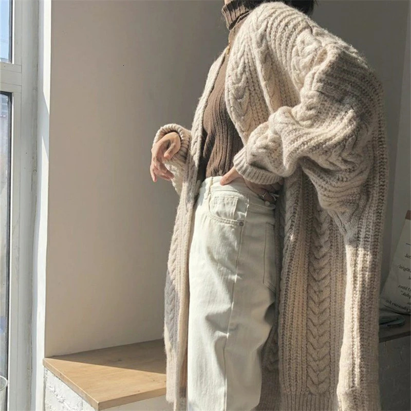 Women Sweater Cardigans Autumn Winter Knitted Jackets Korean Loose Oversized Long Sleeve Elegance Sweet Casual Coats Basics 250106