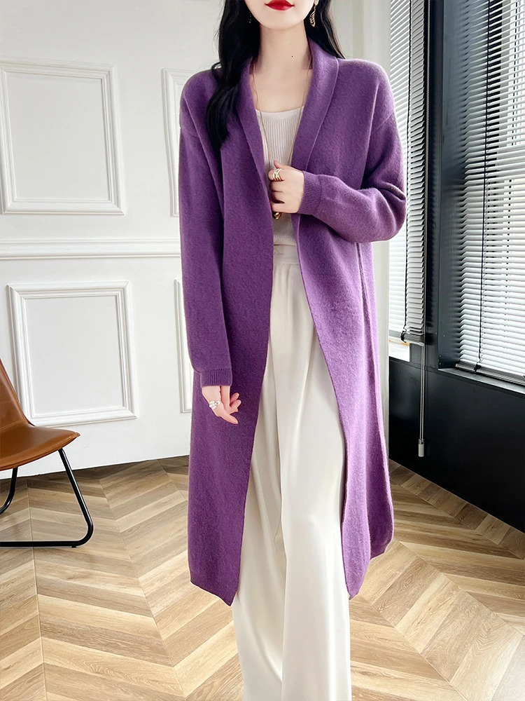 Women Long Cardigan Cashmere Sweater Spring Autumn Winter Office Lady Loose Coat 100% Merino Wool Knitwear Korean Fashion 250106