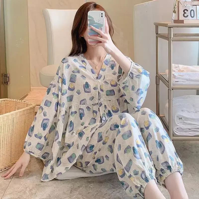 Pajama Pants Set Long Sleeve Womens Clothing Spring Autumn Button Cardigan Comfortable Casual Fashionable Breathable 250106