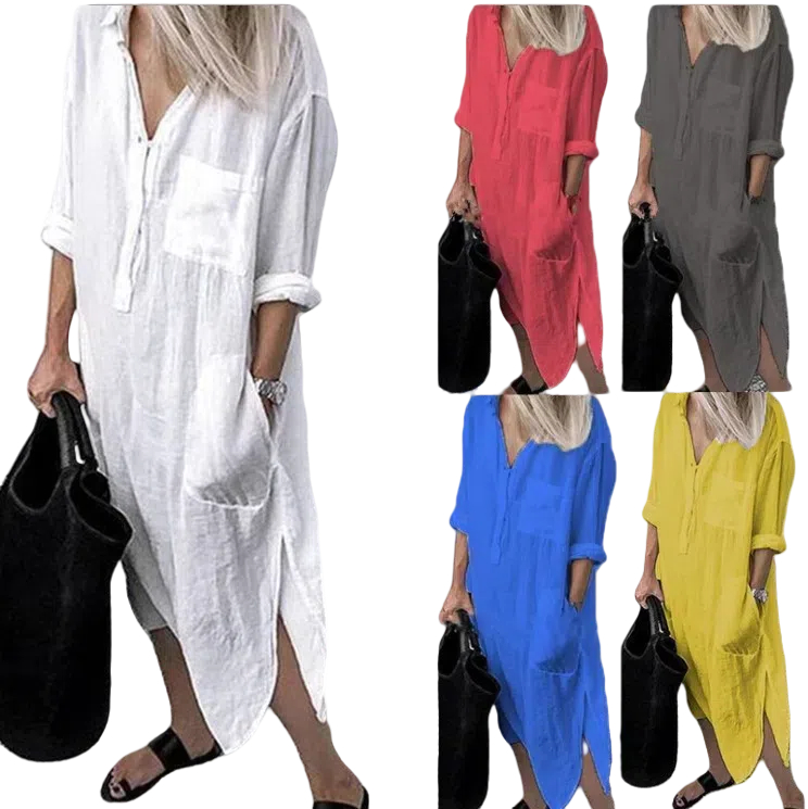 Linen Fashion Womens Boho Long Maxi Dress Lady Party Evening Summer Beach Sundress Women V Neck Long Dress