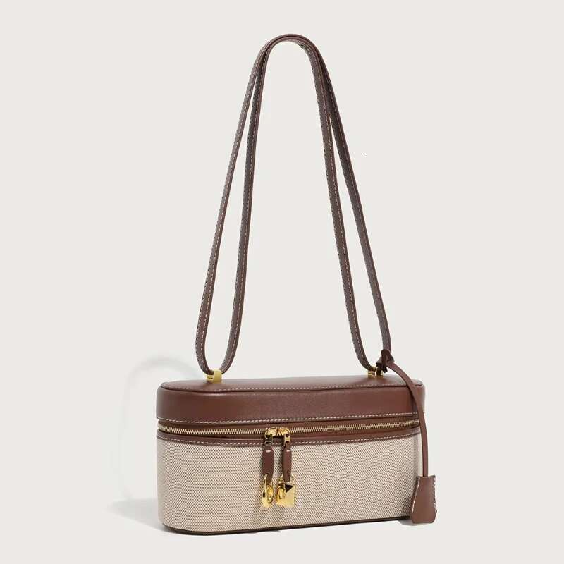 2025 New Minimalist Retro Camera Lunch Box Splicing Canvas Shoulder Fashionable Multifunctional Crossbody Bag