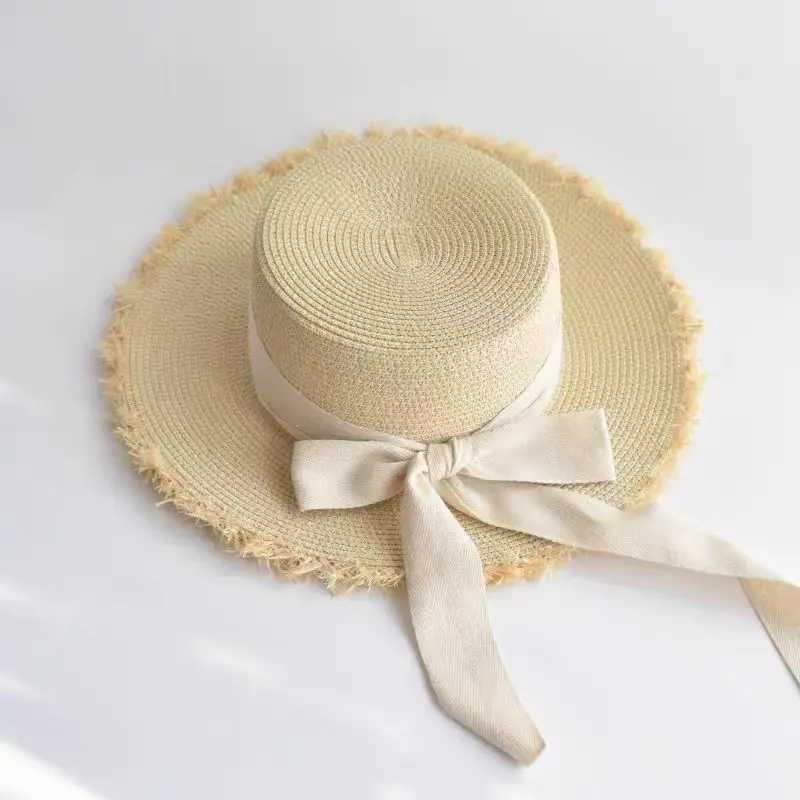 Warm summer seaside sun shading straw hat holiday outdoor wide brown beach hat woven UV resistant sun hat bow hat X250109