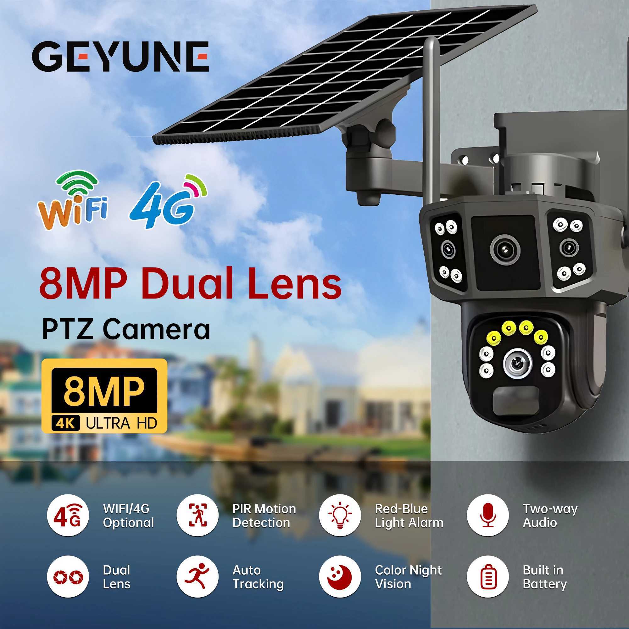 Solar Camera 4G SIM card WiFi wireless network 360 IP 8MP 4K high-definition CCTV battery dual lens outdoor smart home security monitoring X250110