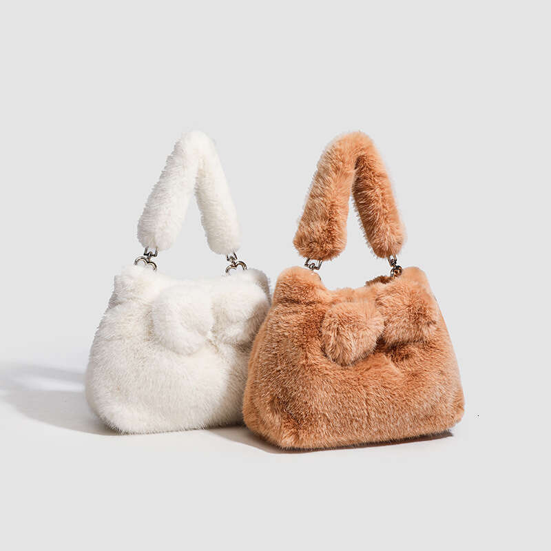new plush handbag bow imitation mink fur furry autumn and winter ladylike high-end crossbody bag