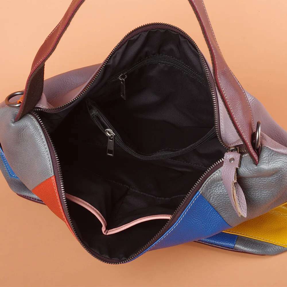Genuine Leather Multicolour Handbags Casual Women Girl Cowhide Bag Designer Patchwork Female Shoulder Crossbody Bags