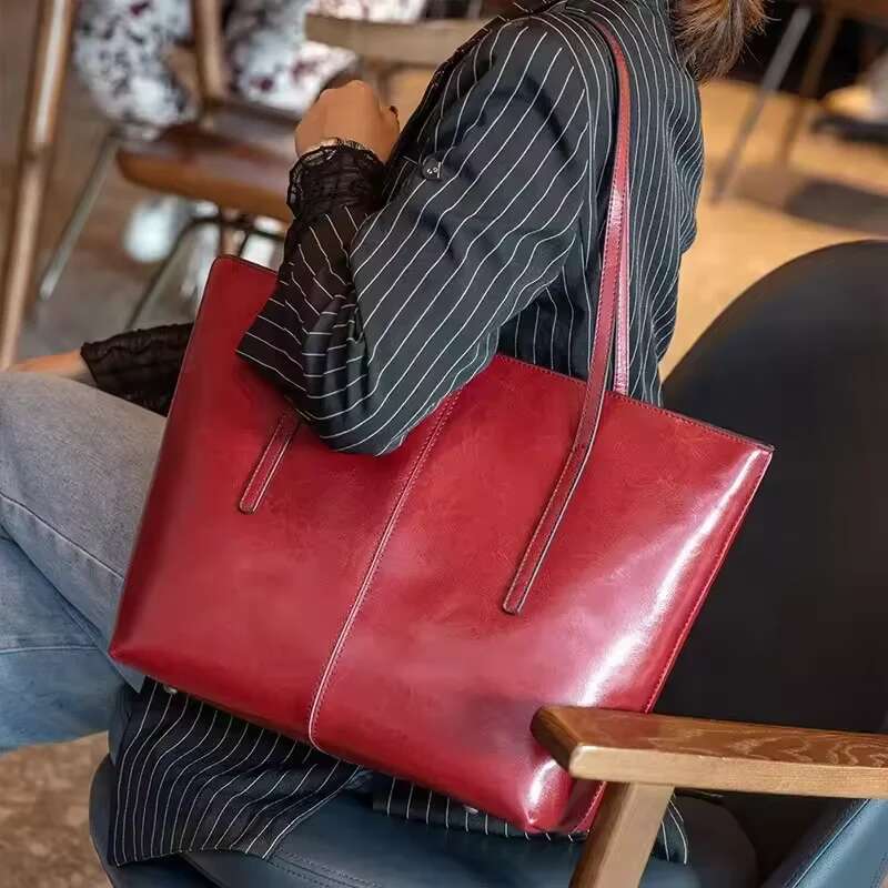 Genuine Leather 2025 Trend Designer Laptop Shoulder Bag Shopper Office Women's Handbag