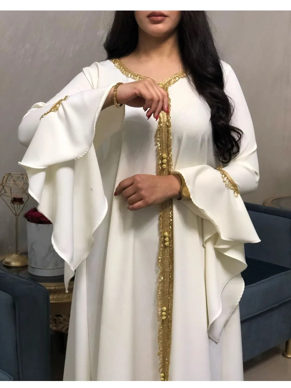 Autumn Modest Muslim Dress for Women Ruffles Sleeve ed Abaya Duabi Arabic Vestidos Moroccon Kaftan Islamic Gown Robe 250106