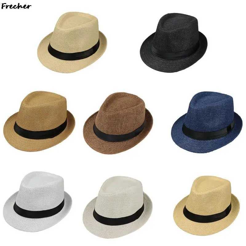 Boys Beach Jazz Hat Wedding Party Dress Up Straw Weaving Panama Childrens Summer Flat Brim Fe Hat Chapeau with Ribbon 2024 X250109