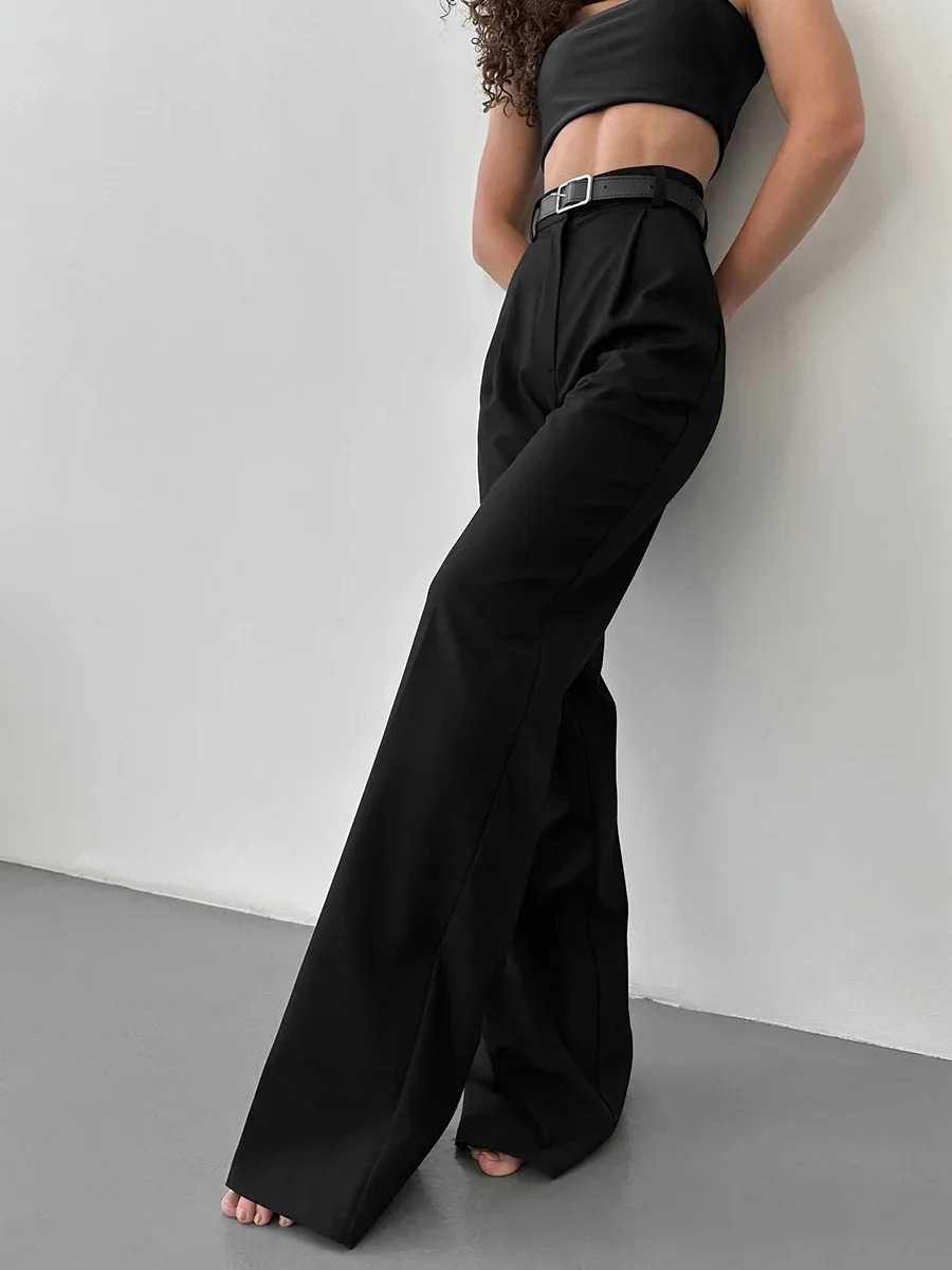 Bornladies Autumn Office Ladies Trousers Women High Waist Pants Pockets Female Summer Pleated Wide Leg Solid OL 250108