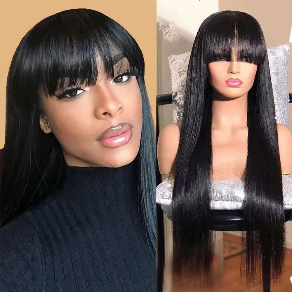Bone Straight 13X4 Transparent Lace Frontal Human Wig With Bangs 30 Inch Brazilian Remy Hair Wigs For Black Women On Sales