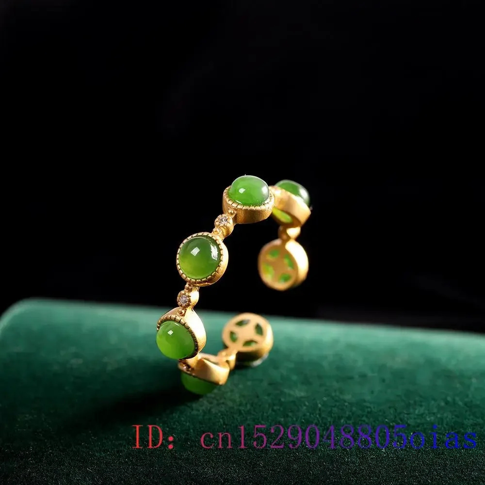 Green Jade Rings for Women Charms Jewelry 925 Silver Talismans Gift Natural Adjustable Ring Gifts Gemstone Gemstones 250106