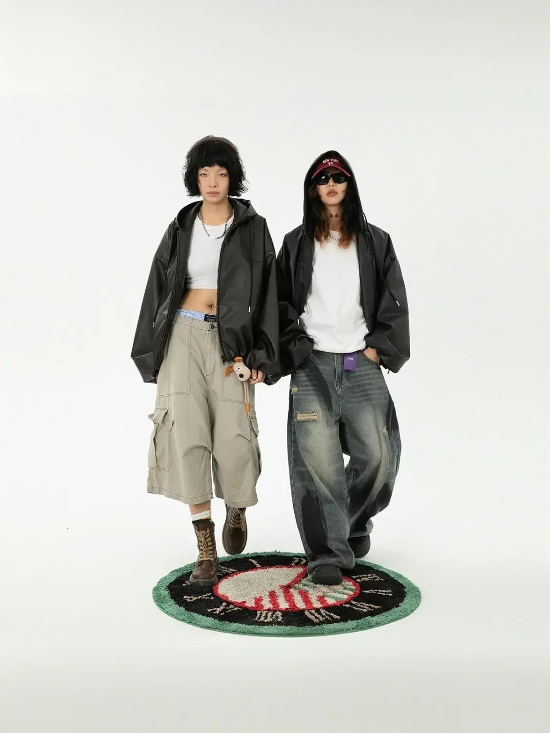 Winter PU leather coat women cold resistant cotton jacket hooded soft shell harajuku waterproof windproof loose 250103