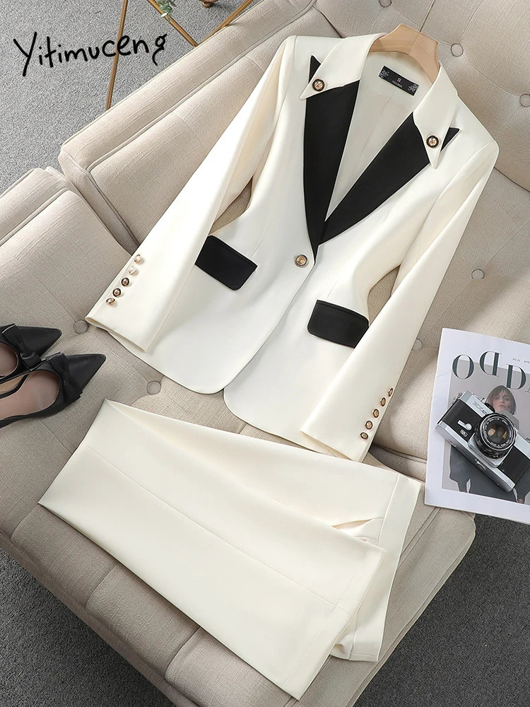 Yitimuceng Suit Set for Women Spring Summer Professional Formal Wear Light y High end Feeling Two piece Pants 250106