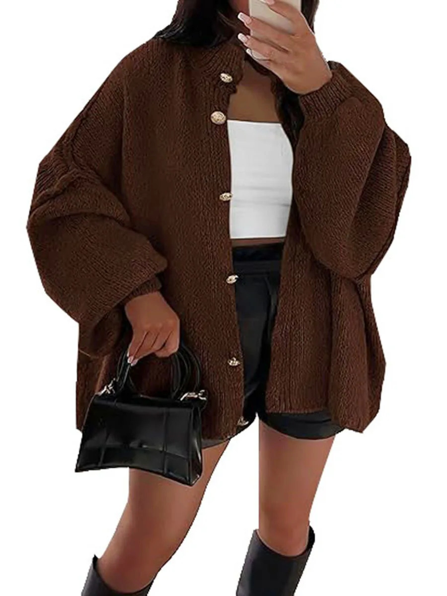 Knitted Lazy Style Oversized Long Sleeve Women Loose Buttons Cardigans Coat Winter Keep Warm Sweater Jacket Fashion Casual Tops 250106