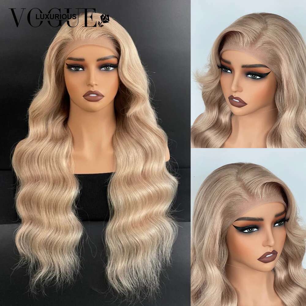 Grey Ash Blonde Colored Body Wave 13x6 Lace Front 200% Density 100% Remy Wig Pre Cut Ready To Wear Human Hair Wigs