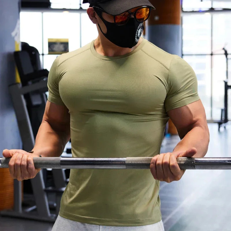 Gym Tshirt Man Plus Size Dry Fit Mens Sports Tshirts Sweatshirt Tops Plain Color Muscle Training Activewear Yoga Clothes Tee 250107
