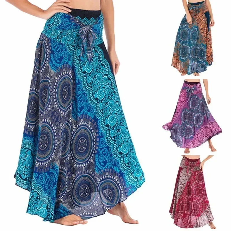 Summer Long Skirts Women Bottom Boho Vintage Two Way Wear Beach Dress Maxi Skirt Woman Clothes Saia Jupe Femme Bohemian Faldas 250106