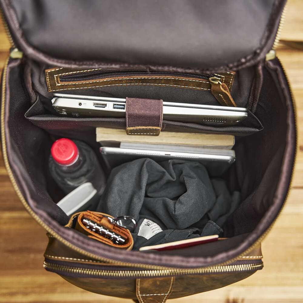 Genuine Leather Men's Backpack Retro Outdoor Gym Bag Cyder Handbag Camping Commuter Laptop Bag