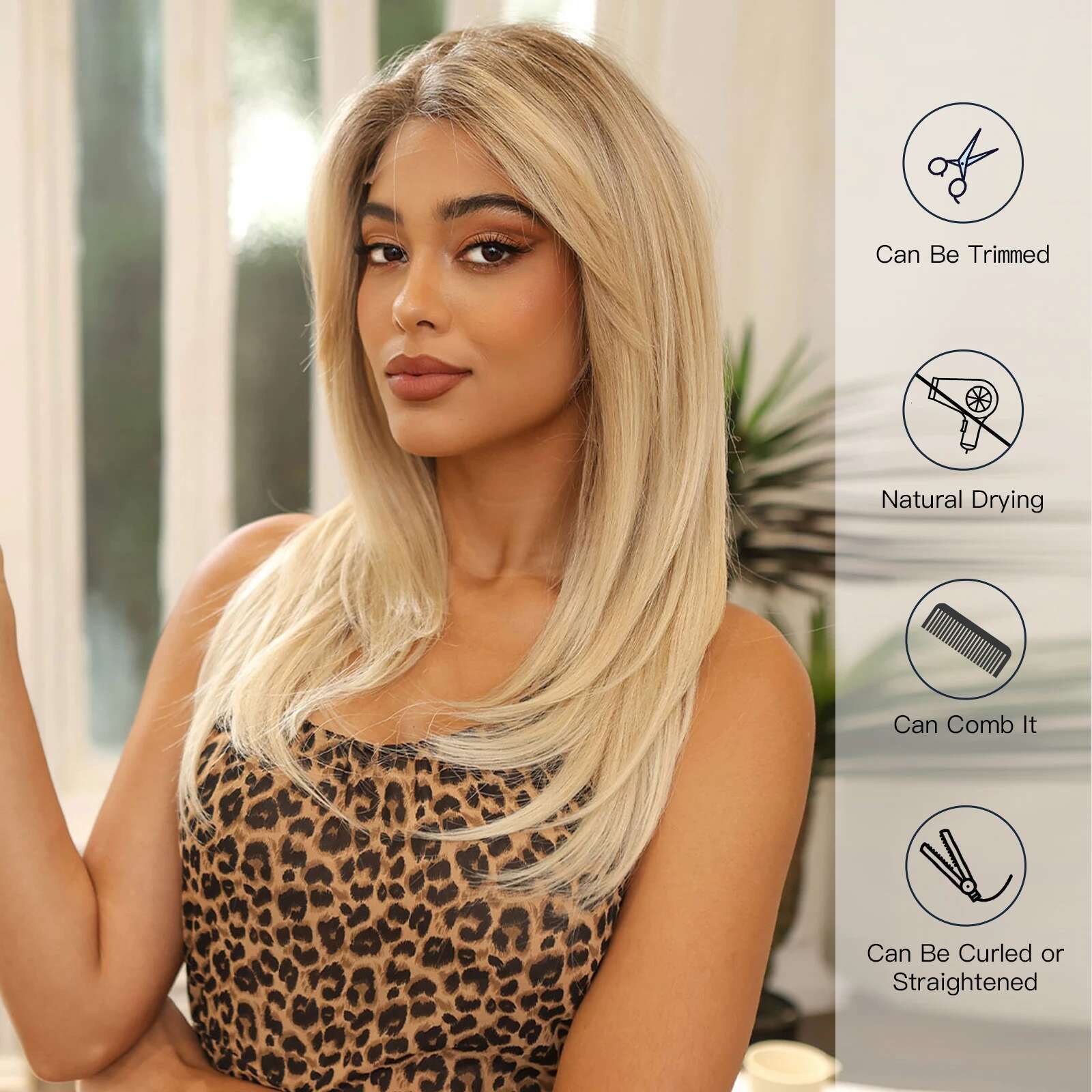 Layered Synthetic Wigs Dark Brown White Blonde Ombre MONO Top 4X4 Lace Front Wig FUTURA Hair for Women Daily Party Mono