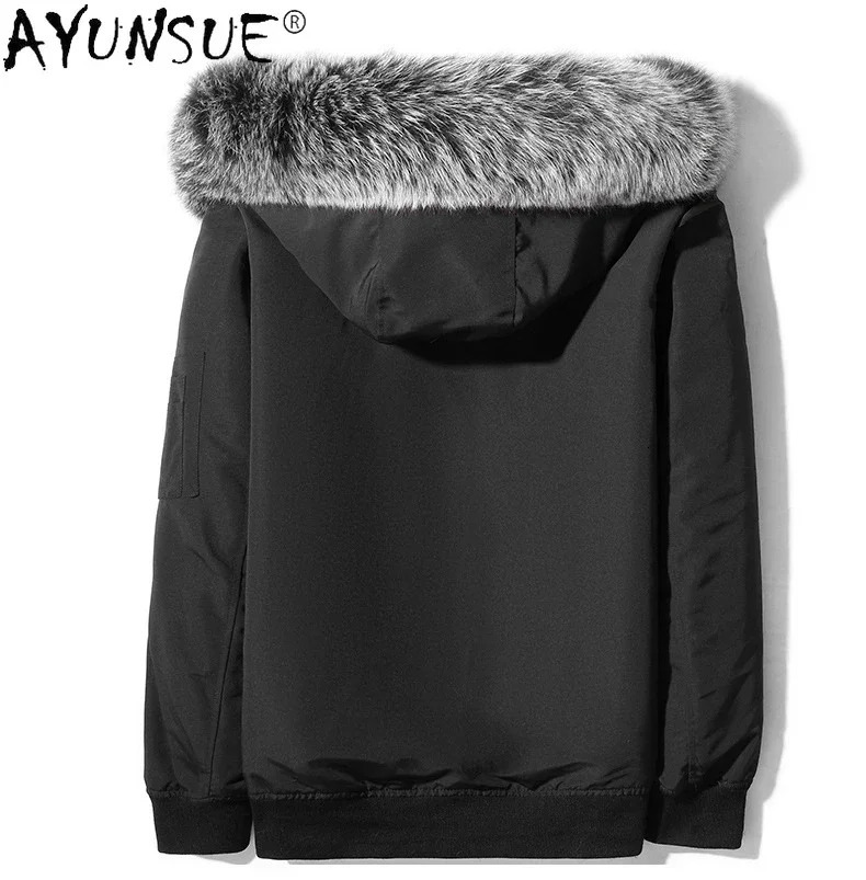 AYUNSUE Real Fur Parka Men Clothing Autumn Winter Detachable Rex Rabbit Liner Coat Hooded Jackets Collar 250107