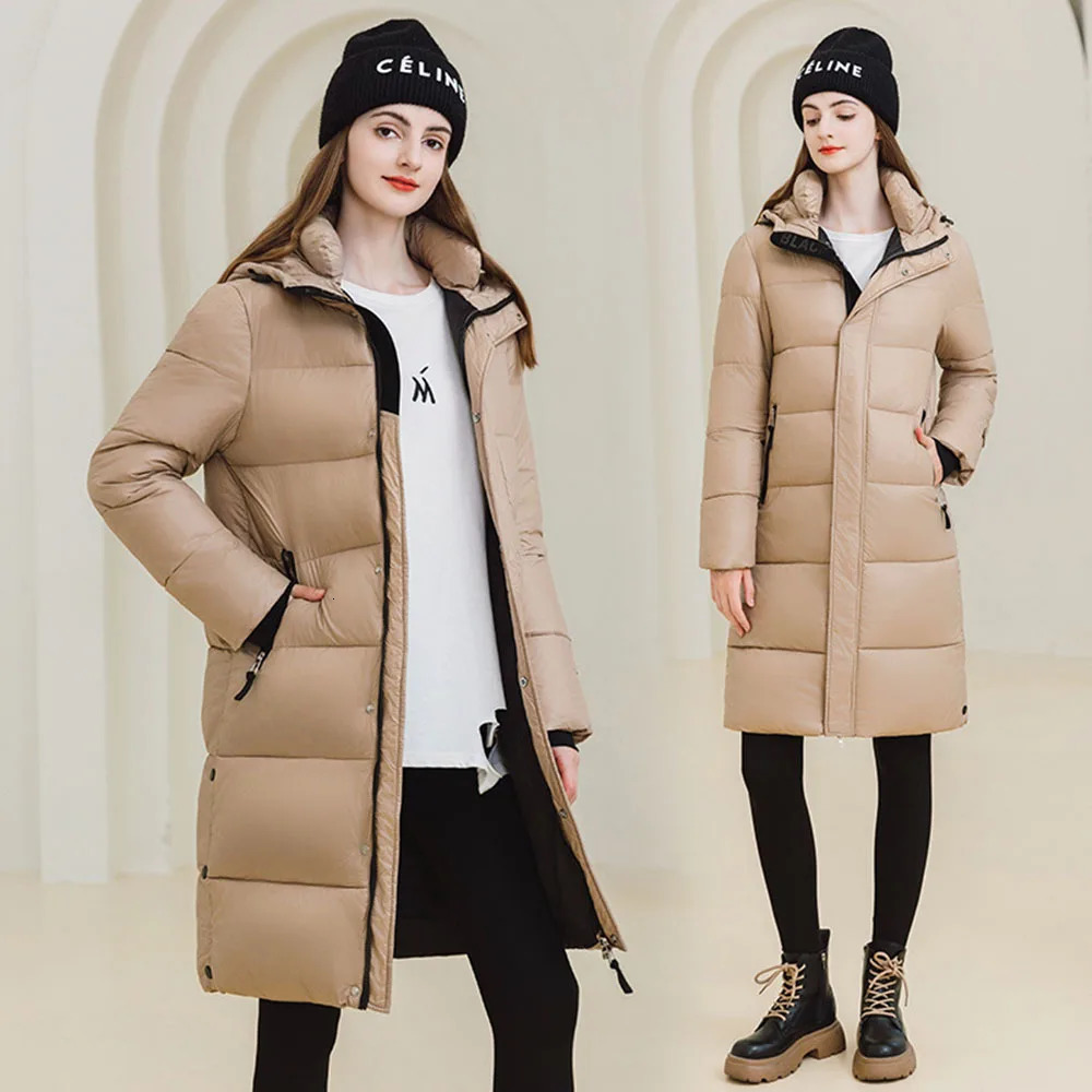 Winter Black Gold Down Jacket For Womens Classics Loose Cotton Coat Over Knee Hooded Parka Ladies Trend Thicken Outerwear 250108