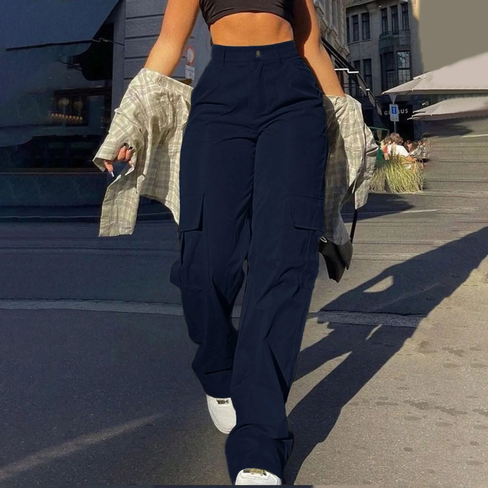 Korean Style Straight Cargo Pants For Women HipHop Wide Leg Trousers Multiple Pockets High Waisted LongPants Pantalones 250108