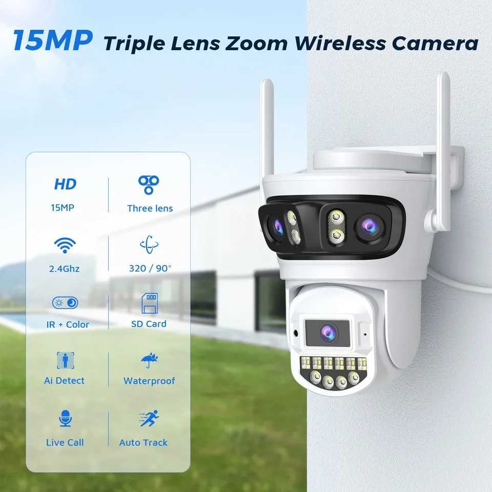 BESDER 15MP 6K PTZ Wifi Camera Three lens Security Protection Night Vision Outdoor IP Camera Closed Circuit Television Monitoring O-KAM Pro X250110