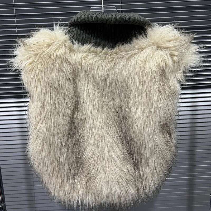 DEAT 2024 Winter New Items Fashion Fur Patchwork Waistcoat For Women Casual Contrast Color Vests Female Trend 33A2401