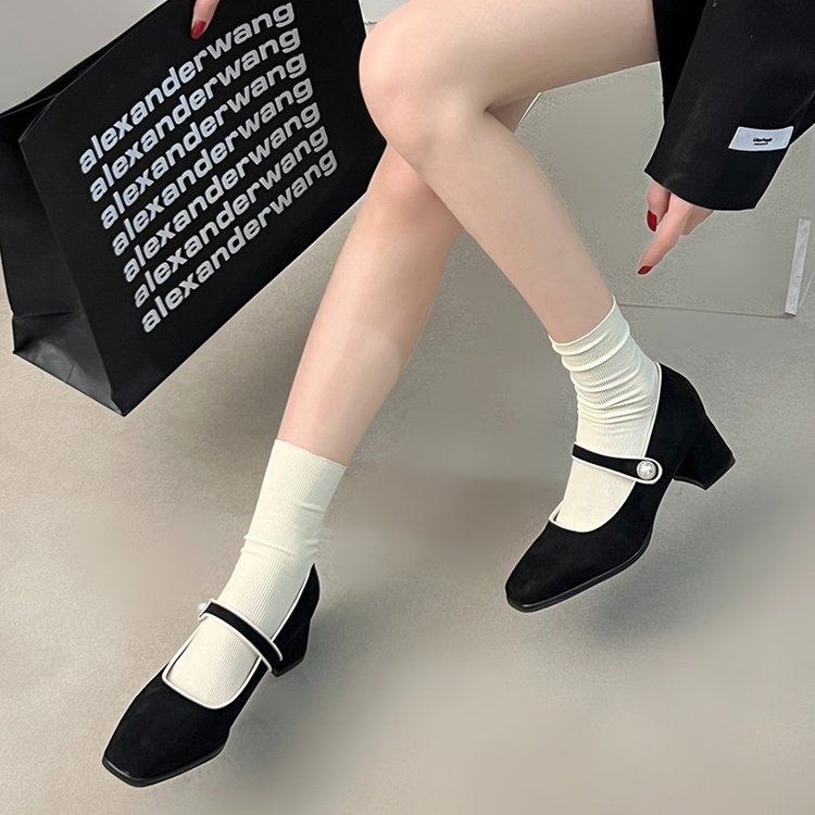 Women Dress Shoes Fashion High New Retro Style Coarse hot NEW hot Heel Square Toe Triple Black Brown Free shipping