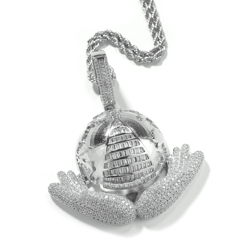 Hold The Earth in Your Hands Pendant Jewelry Men's Necklace 14k Gold with Rope Chain