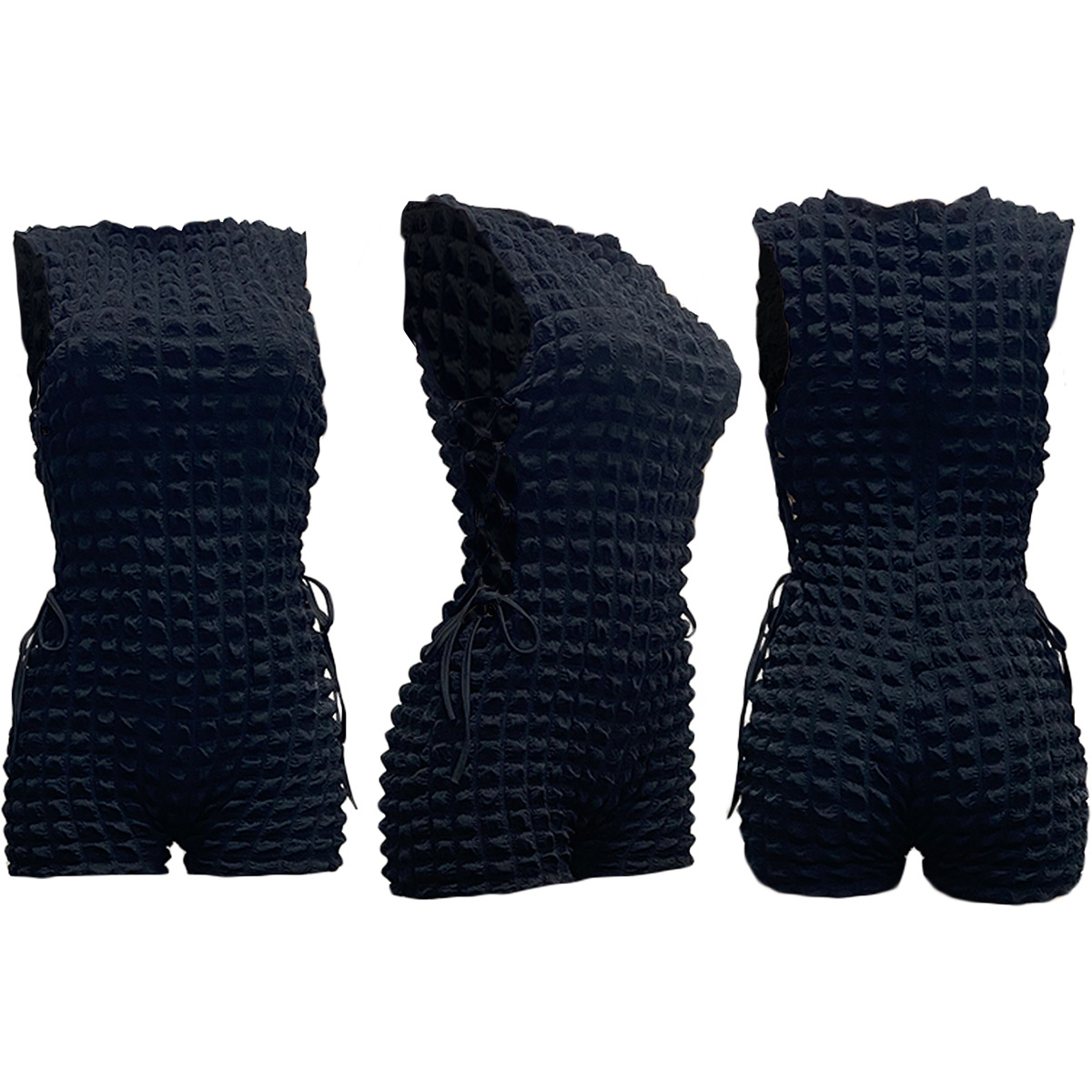 2025 New women's solid color round neck sleeveless double-sided strap casual jumpsuit