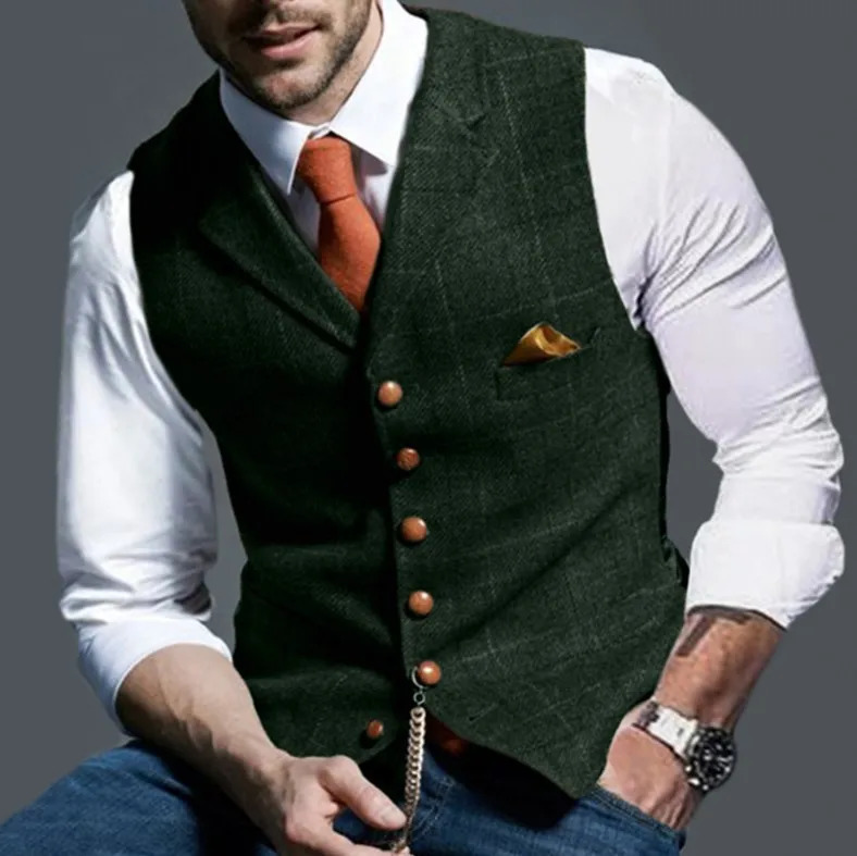 Spring and Autumn Europe The United States Mens Fashion Plaid Casual Singlebreasted Vest Slimfit Suit Commuting 250107