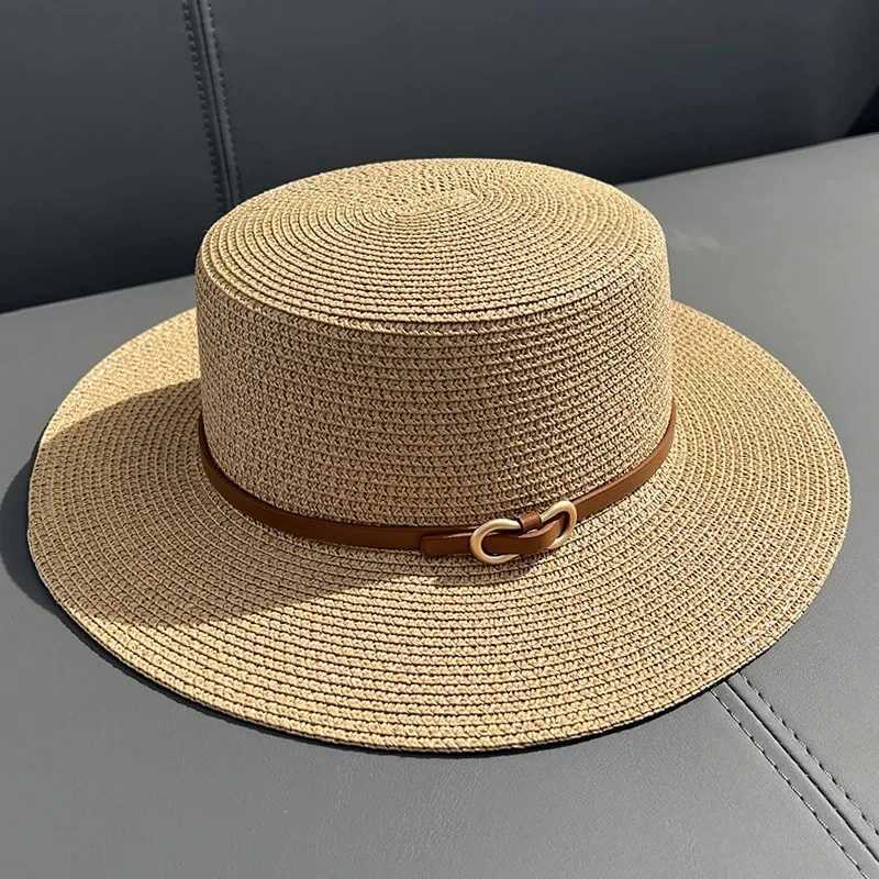 2024 Simple Straw Hat Summer Bun Beach Hat Fem Casual Panama Hat Womens Brand Wenping Brim Bow Knot Straw Hat Girls Sun Hat X250109