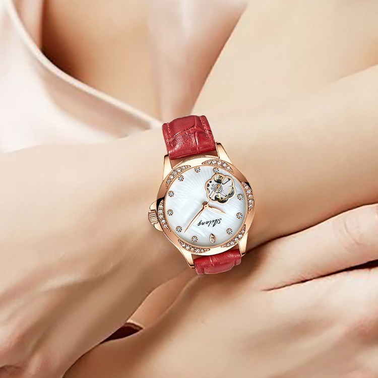 Innovative Design Ladies' Automatic Mechanical Watch with Diamond-Encrusted Skeleton Dial - Birthday Gift
