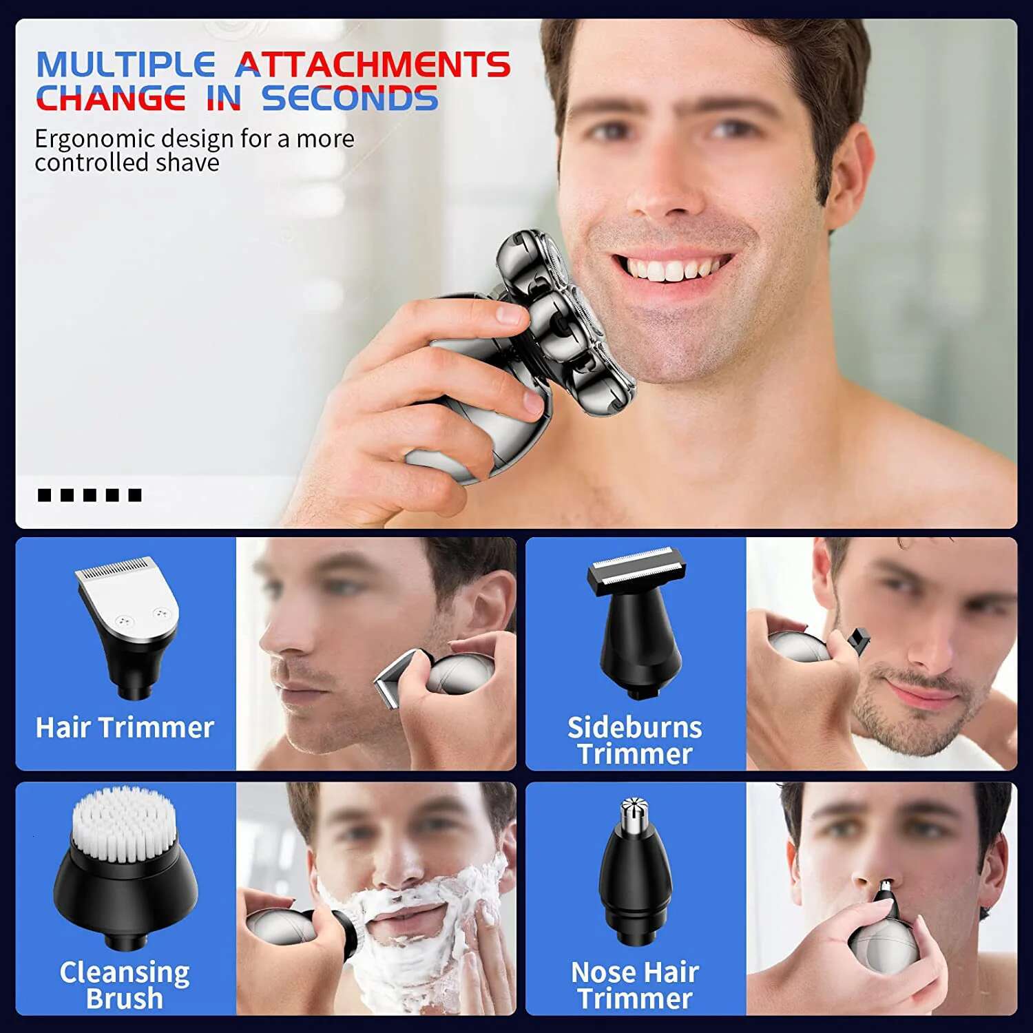 Electric 7D ating Cutter Head Base Charging Portable Men Beard Trimmer Clipper Skull Shaver Waterproof Shaving